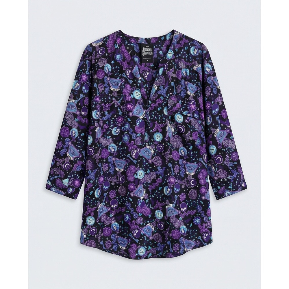Disney 4X Haunted Mansion Purple Madame Leota All Over Print Blouse Plus Size 4
